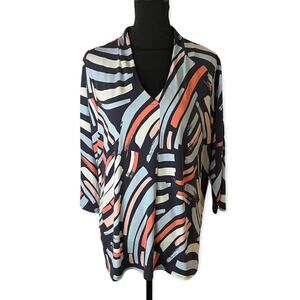 Worthington 0X Top Womans Blue Pink Abstract Stretch Long Sleeves